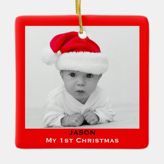Creëer Aangepaste fotoversiering | Baby 1e Kerstda Keramisch Ornament (Voorkant)