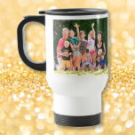 Creëer Aangepaste gepersonaliseerde fototekst Wit  Reisbeker<br><div class="desc">Creëer uw eigen aangepaste, gepersonaliseerde, morsbestendige, roestvrijstalen, mok voor reisdranken / pendelfoto's, met een elegant faux gold-typografisch script en twee foto's (één aan elke kant). Om te personaliseren, voeg je gewoon je favoriete familie / paar / kinderen / baby / huisdieren / bruiloft / reisfoto toe aan beide kanten van...</div>
