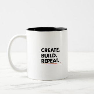 Creëer. Bouw. Herhaal. Minimale typografie koffie Tweekleurige Koffiemok