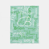 Creëer Boy Name Typografie Blauwgroen Fleece Deken (Voorkant)