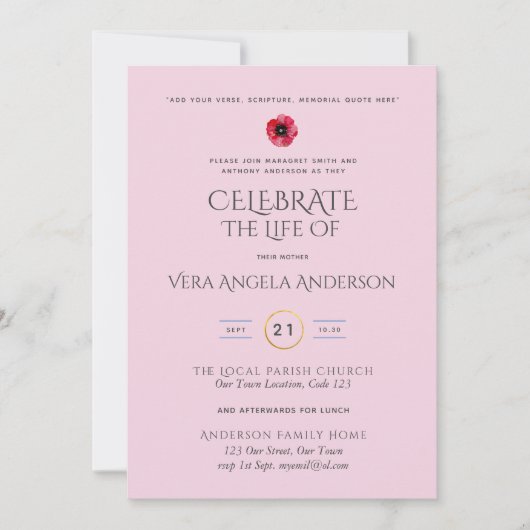 Creëer Celebration of Life Memorial Funeral Invite (Voorkant)