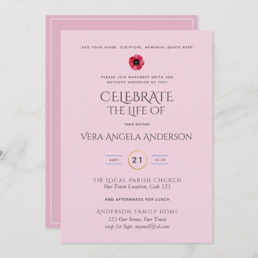 Creëer Celebration of Life Memorial Funeral Invite (Voorkant / Achterkant)