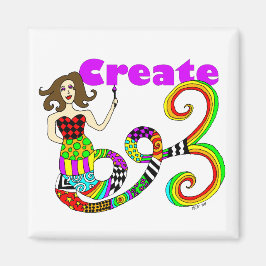 Creëer Colorful Mermaid Muse Square Magneet