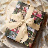 Creëer Custom 6 Fotocollage Rood Goud Kerst Cadeaupapier