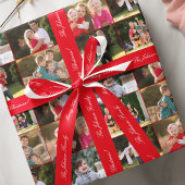Creëer Custom 6 Fotocollage Rood Goud Kerst Cadeaupapier