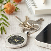 Creëer Custom Black Gold Monogrammed Swirl Metal Sleutelhanger