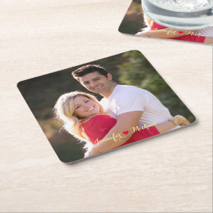 Creëer Custom Couple Pas getrouwd Fotopapier Onder Kartonnen Onderzetters