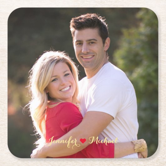Creëer Custom Couple Pas getrouwd Fotopapier Onder Kartonnen Onderzetters (Voorkant)