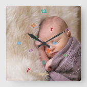 Creëer Custom Kinder Name Photo Fun Jumked Nursery Vierkante Klok (Voorkant)