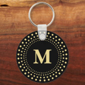 Creëer Custom Modern Elegant Zwart Goud Monogram Sleutelhanger (Voorkant)