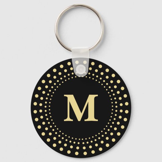 Creëer Custom Modern Elegant Zwart Goud Monogram Sleutelhanger (Achterkant)