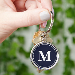 Creëer Custom Navy Blauw Wit Monogram Sleutelhange Sleutelhanger