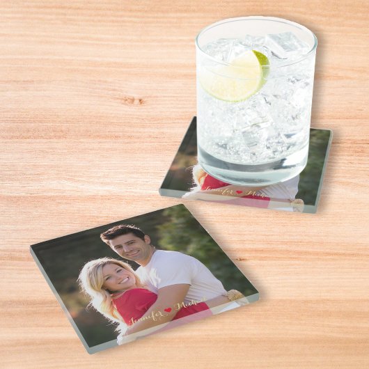 Creëer Custom paar Pas getrouwd foto glas Onderzet Glazen Onderzetter