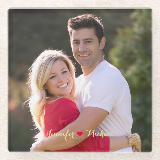 Creëer Custom paar Pas getrouwd foto glas Onderzet Glazen Onderzetter (Voorkant)