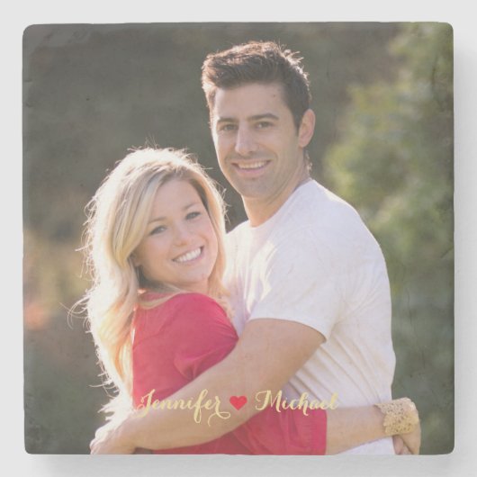Creëer Custom paar Pas getrouwd Foto Stone Onderze Stenen Onderzetter (Voorkant)