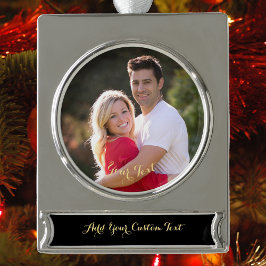 Creëer Custom Photo Text Keepsake Christmas Decor Verzilverd Banner Ornament
