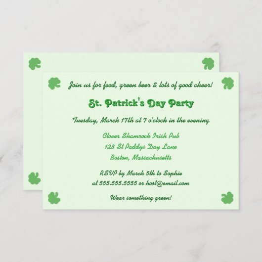 Creëer Custom St Patricks Day Feestuitnodiging Kaart (Voorkant / Achterkant)