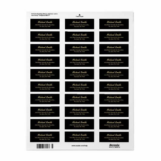 Creëer Custom Zwart Gouden Elegant Retouradres Etiket (Full Sheet)