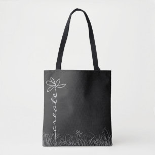 Creëer daisy doedle art op zwart bord tote bag