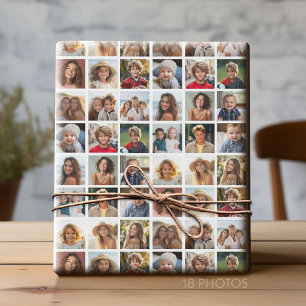Creëer een Aangepaste fotocollage met 18 foto's Cadeaupapier