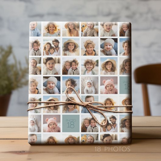 Creëer een Aangepaste fotocollage met 18 foto's Cadeaupapier