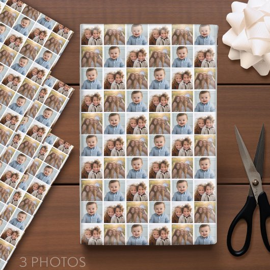 Creëer een aangepaste fotocollage met 3 foto's wit inpakpapier vel