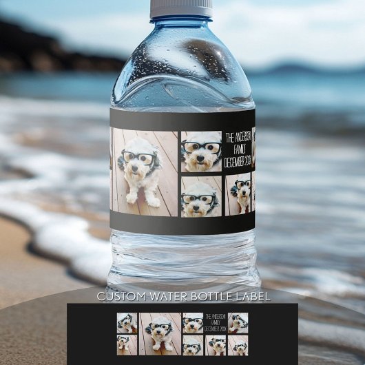 Creëer een Aangepaste fotocollage met 8 foto's Waterfles Etiket