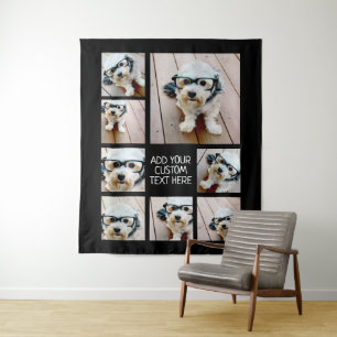 Creëer een aangepaste fotocollage met 8 zwarte fot wandkleed