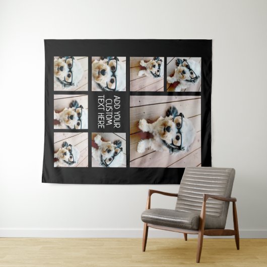 Creëer een aangepaste fotocollage met 8 zwarte fot wandkleed (In Situ (horizontaal))