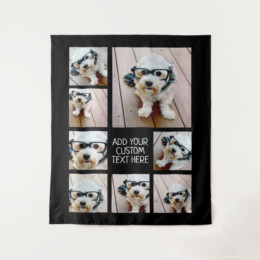 Creëer een aangepaste fotocollage met 8 zwarte fot wandkleed (Voorkant)