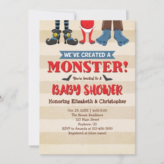 Creëer een Monster Funny Baby shower uitnodiging (Voorkant)