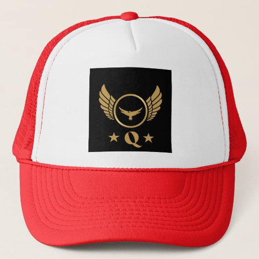 Creëer een Q letter Gold Eagle met Stars Afbeeldin Trucker Pet (Voorkant)