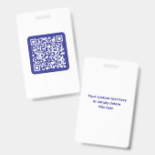 Creëer een scanbare QR-code | Bewerkbaar donkerbla Badge (Voor- en achterkant)