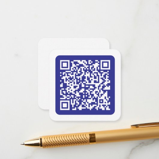 Creëer een scanbare QR-code | Bewerkbaar donkerbla Informatiekaartje (Voorkant / Achterkant in situ)