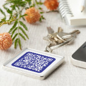 Creëer een scanbare QR-code | Bewerkbaar donkerbla Sleutelhanger (Zijkant)