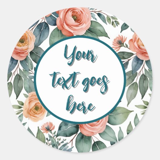 creëer eigen bruiloft sticker perzik rozen eucalyp (Voorkant)