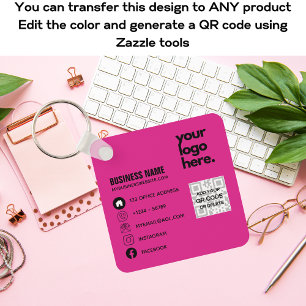 Creëer Eigen CERISE PINK QR CODE Visitekaartje Log Sleutelhanger