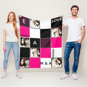 Creëer eigen FOTO Collage Blanket PINK Monogram Fleece Deken