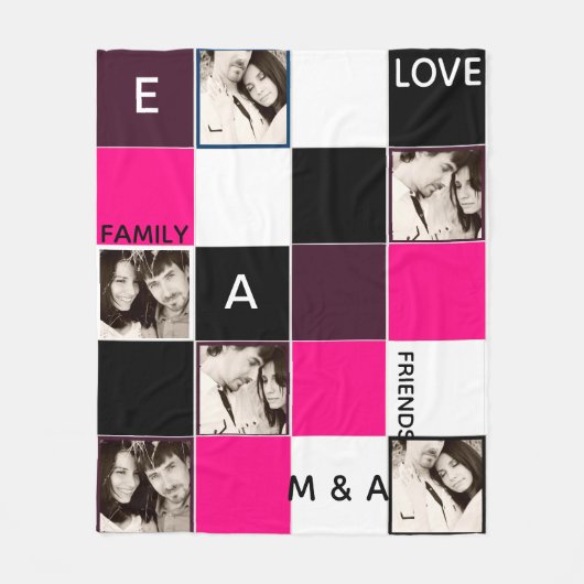 Creëer eigen FOTO Collage Blanket PINK Monogram Fleece Deken (Voorkant)