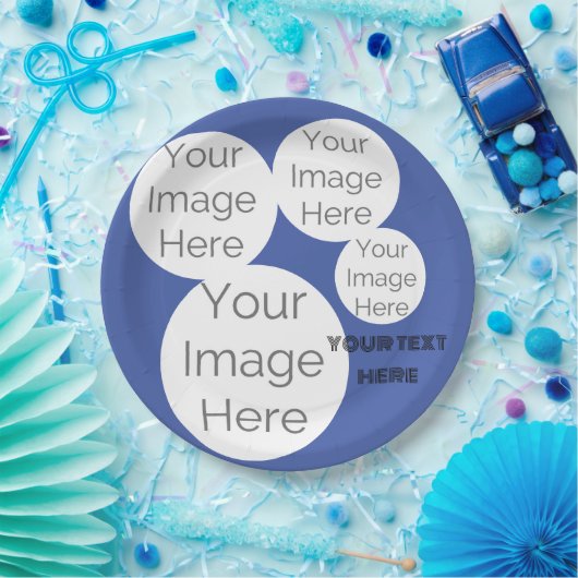 creëer eigen papieren foto tekst sjabloon blauw papieren bordje (Feest)