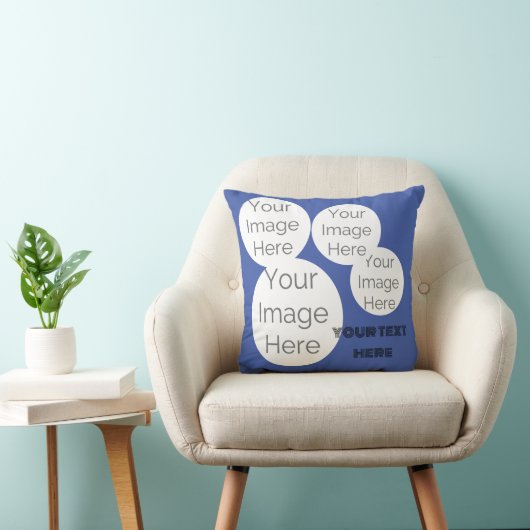creëer eigen Sierkussen foto collage tekst blauw (Stoel)