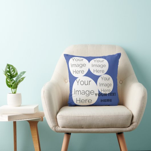 creëer eigen Sierkussen foto tekst sjabloon blauw (Stoel)