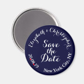 Creëer Elegant Blue White Wedding Save the Date Magneet (Voorkant / Achterkant)