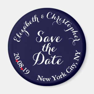 Creëer Elegant Blue White Wedding Save the Date Magneet