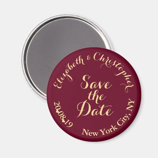 Creëer Elegant Burgundy Gold Wedding Save the Date Magneet (Voorkant / Achterkant)