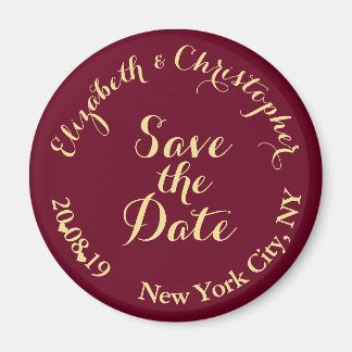 Creëer Elegant Burgundy Gold Wedding Save the Date Magneet