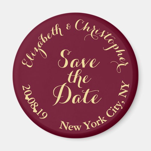 Creëer Elegant Burgundy Gold Wedding Save the Date Magneet (Voorkant)