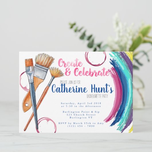 Creëer- en Celebrate Paint en Sip Party nodigt uit Kaart (Staand voorkant)