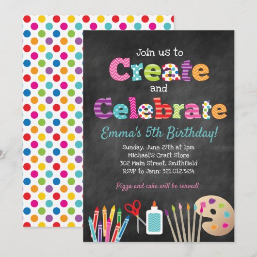 Creëer- en gevierde kunstpartij kaart (Voorkant / Achterkant)