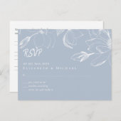 Creëer Ewn Dusty Blue White Magnolias RSVP Briefkaart (Voorkant / Achterkant)